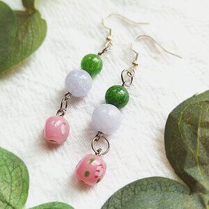 Fairycore Gemstone Earrings, Coquette Floral Earrings, Green Tourmaline Crystal